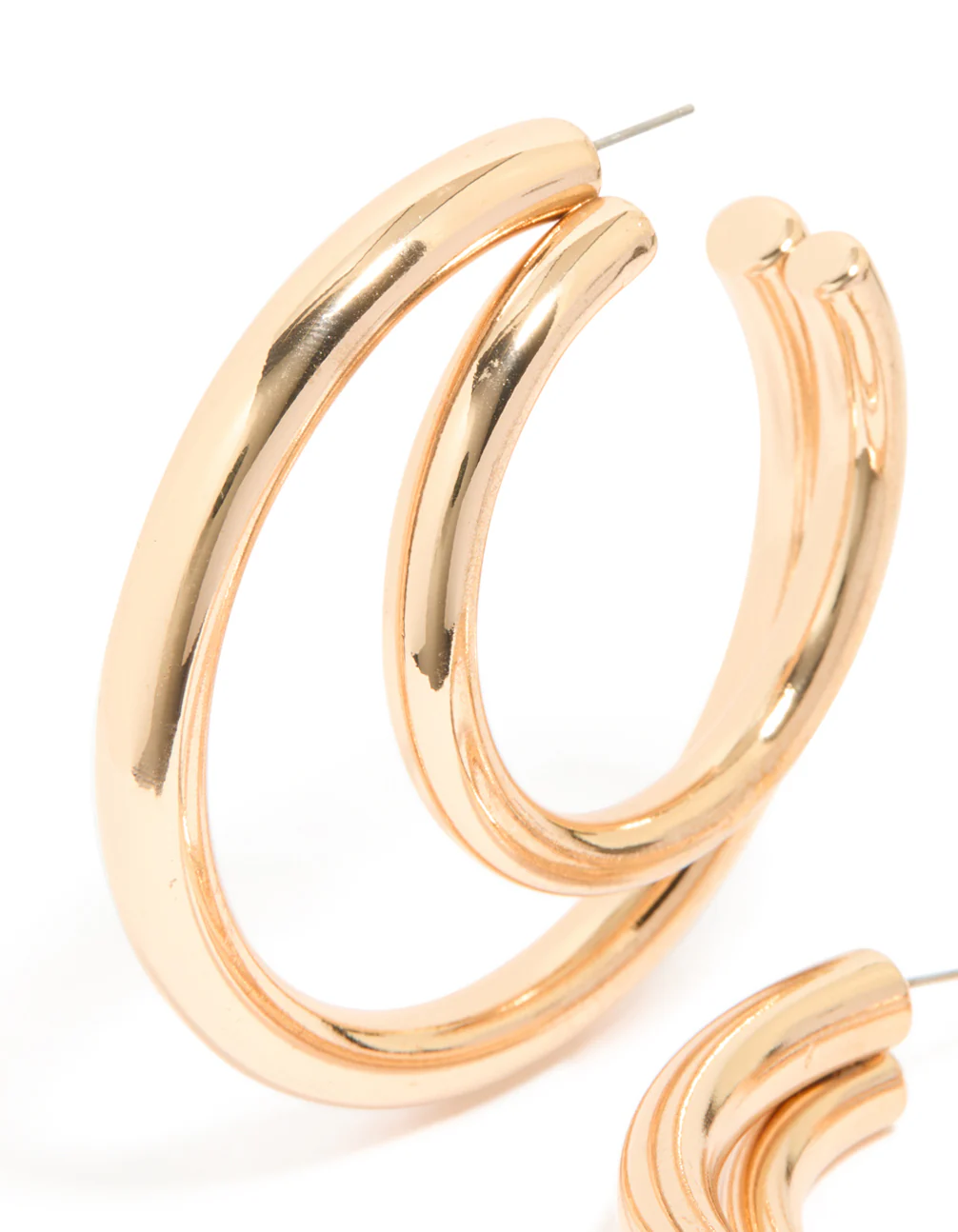 Gold Double Thick Statement Hoop Earrings - Image 4