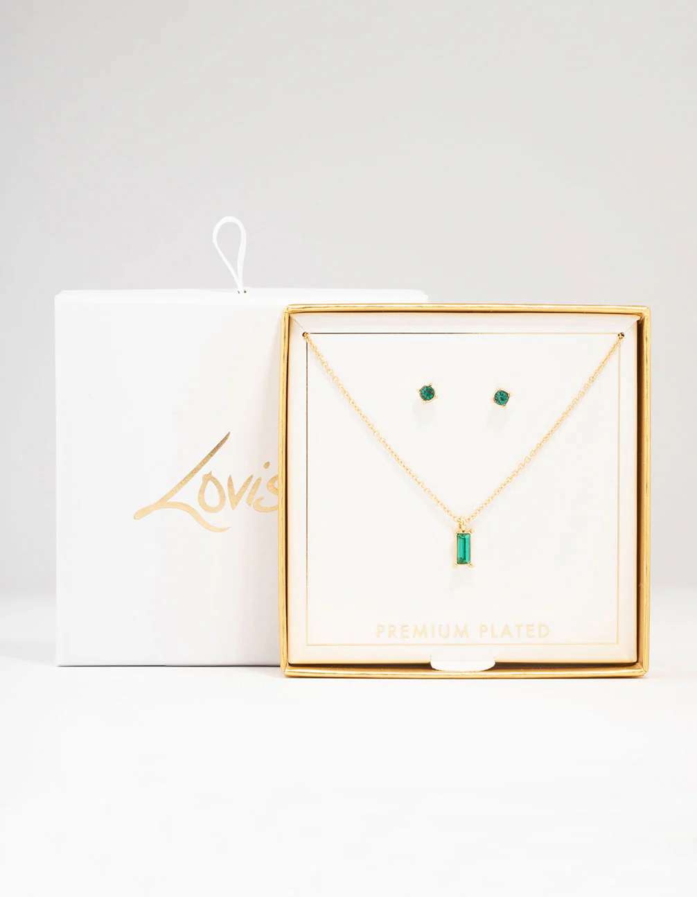 Gold Plated Emerald Baguette Jewellery Set - Image 2