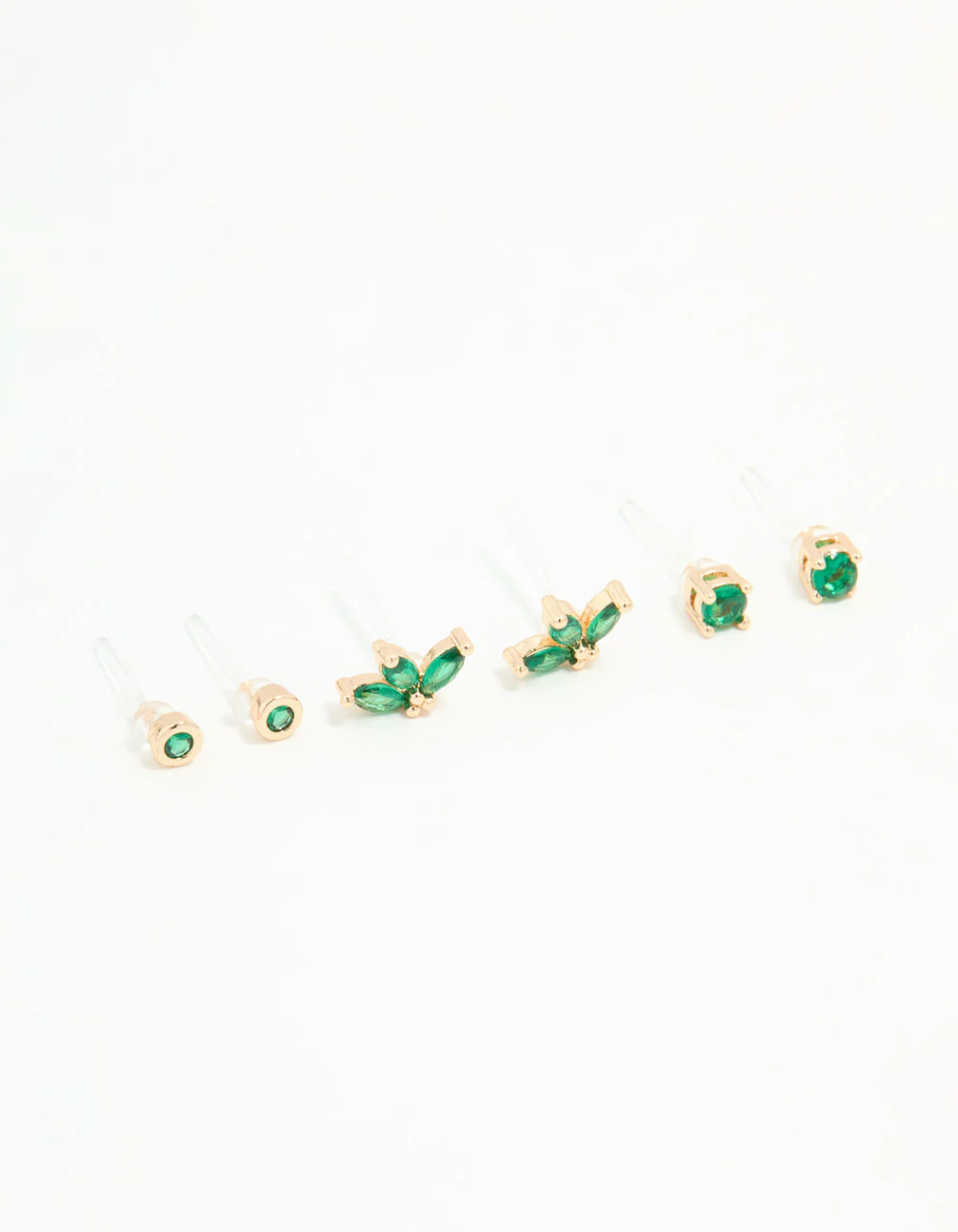 Gold Emerald Cubic Zirconia Stud Earrings 3-Pack