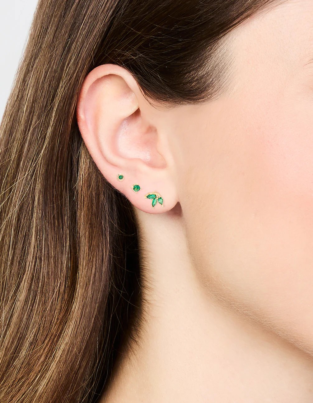 Gold Emerald Cubic Zirconia Stud Earrings 3-Pack - Image 2