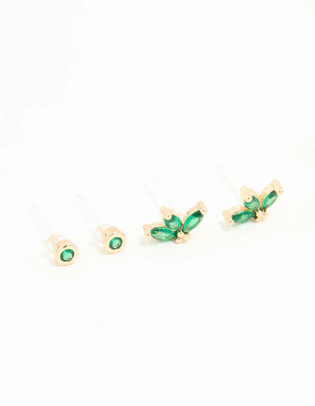 Gold Emerald Cubic Zirconia Stud Earrings 3-Pack - Image 4