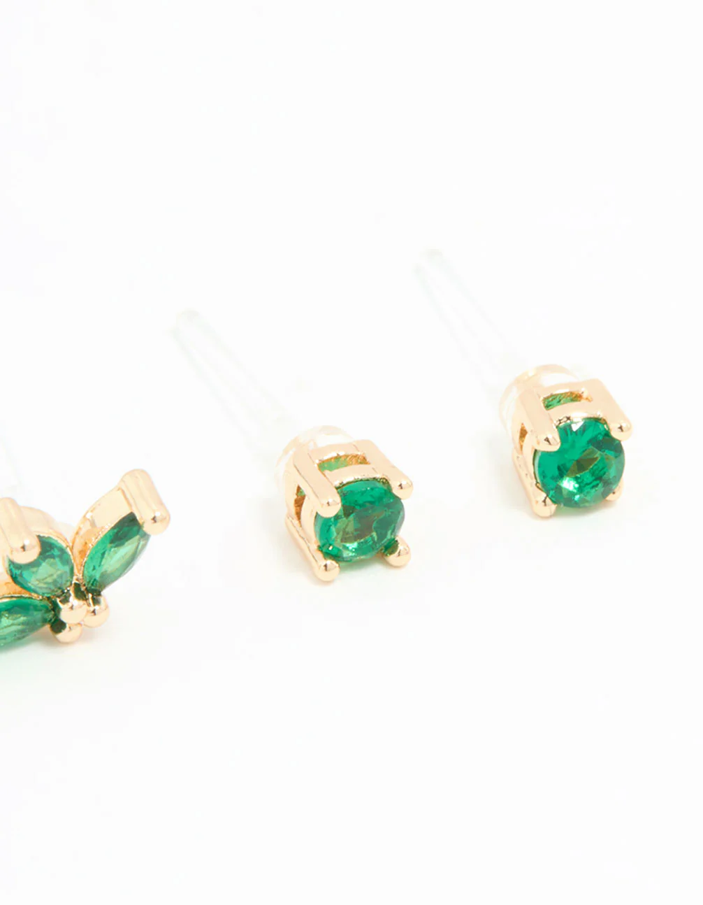 Gold Emerald Cubic Zirconia Stud Earrings 3-Pack - Image 5