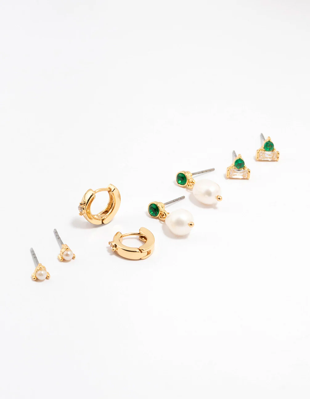 Gold Plated Emerald Stone & Pearl Earrings 4-Pack