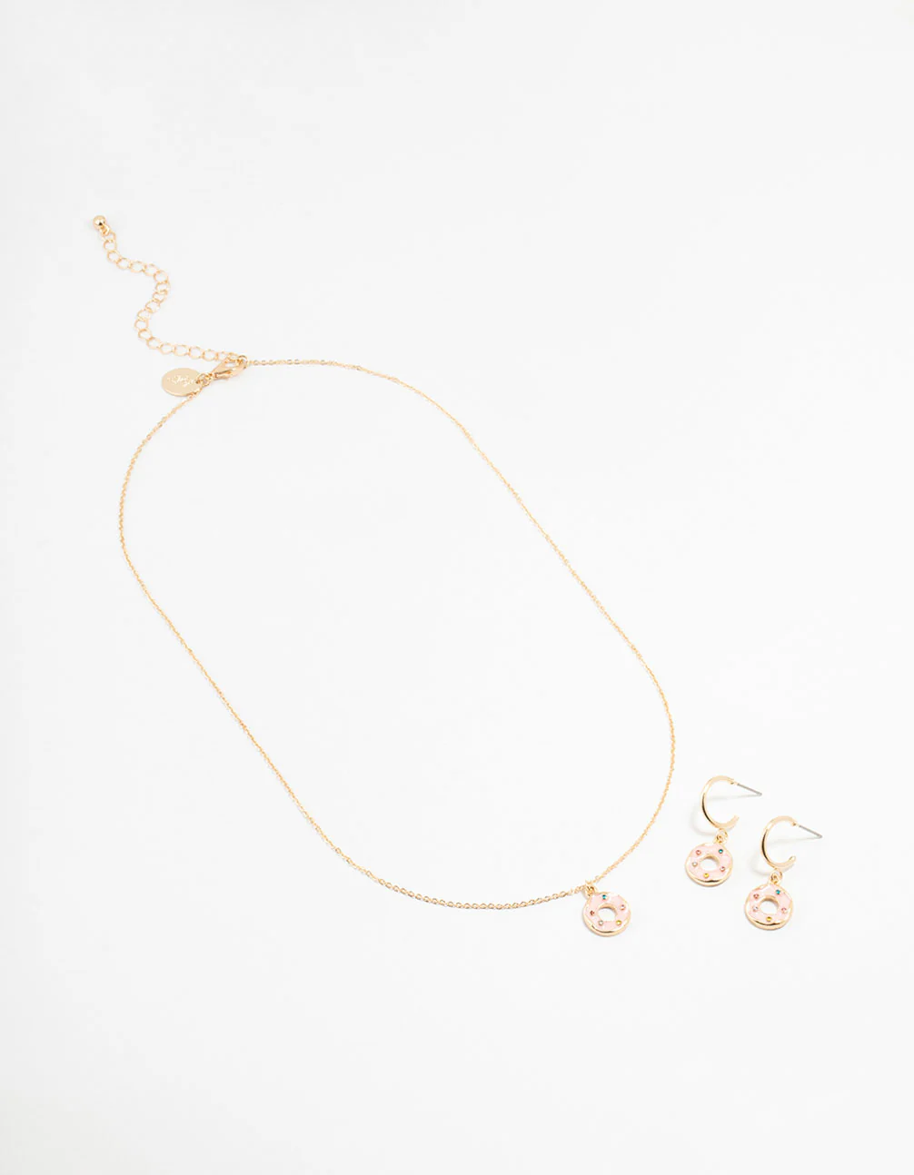 Gold Enamel Donut Necklace & Earrings Set - Image 2