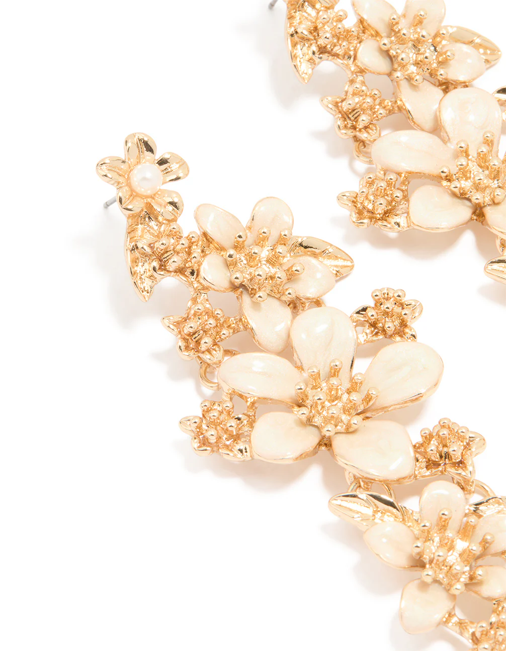 Gold Enamel Flower Drop Earrings - Image 2