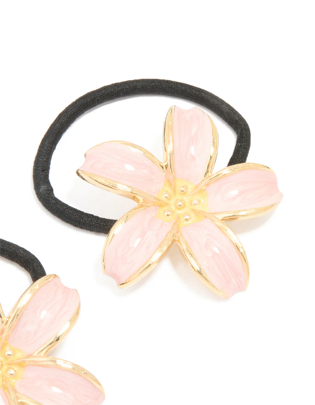 Gold Pink Enamel Flower Hair Ties 2-Pack - Image 3
