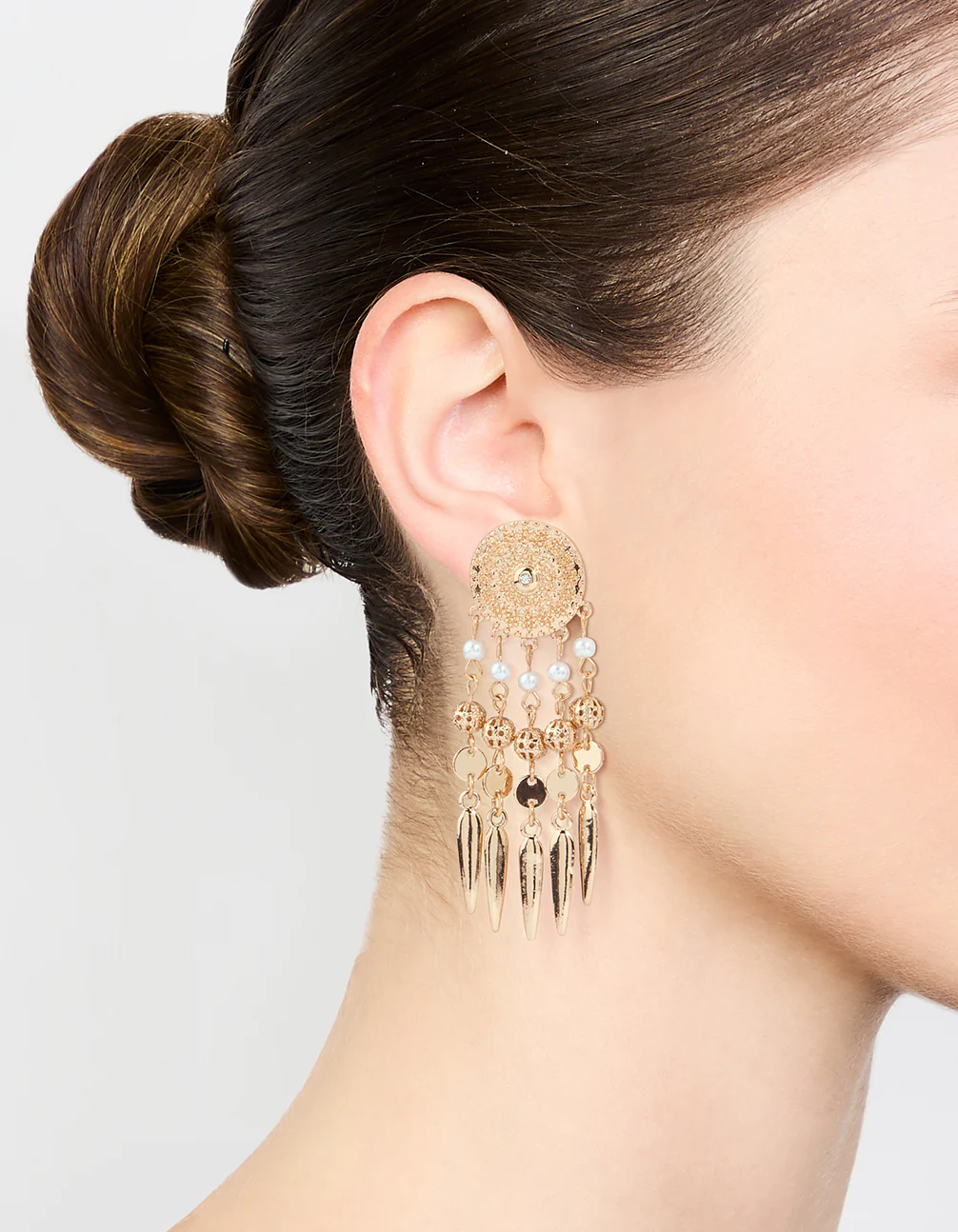Gold Etched Dreamcatcher Drop Earrings - Image 2