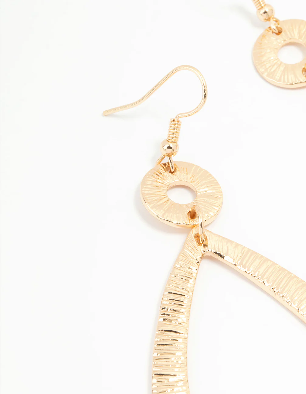 Gold Etched Oval Disc Drop Earrings - Image 4