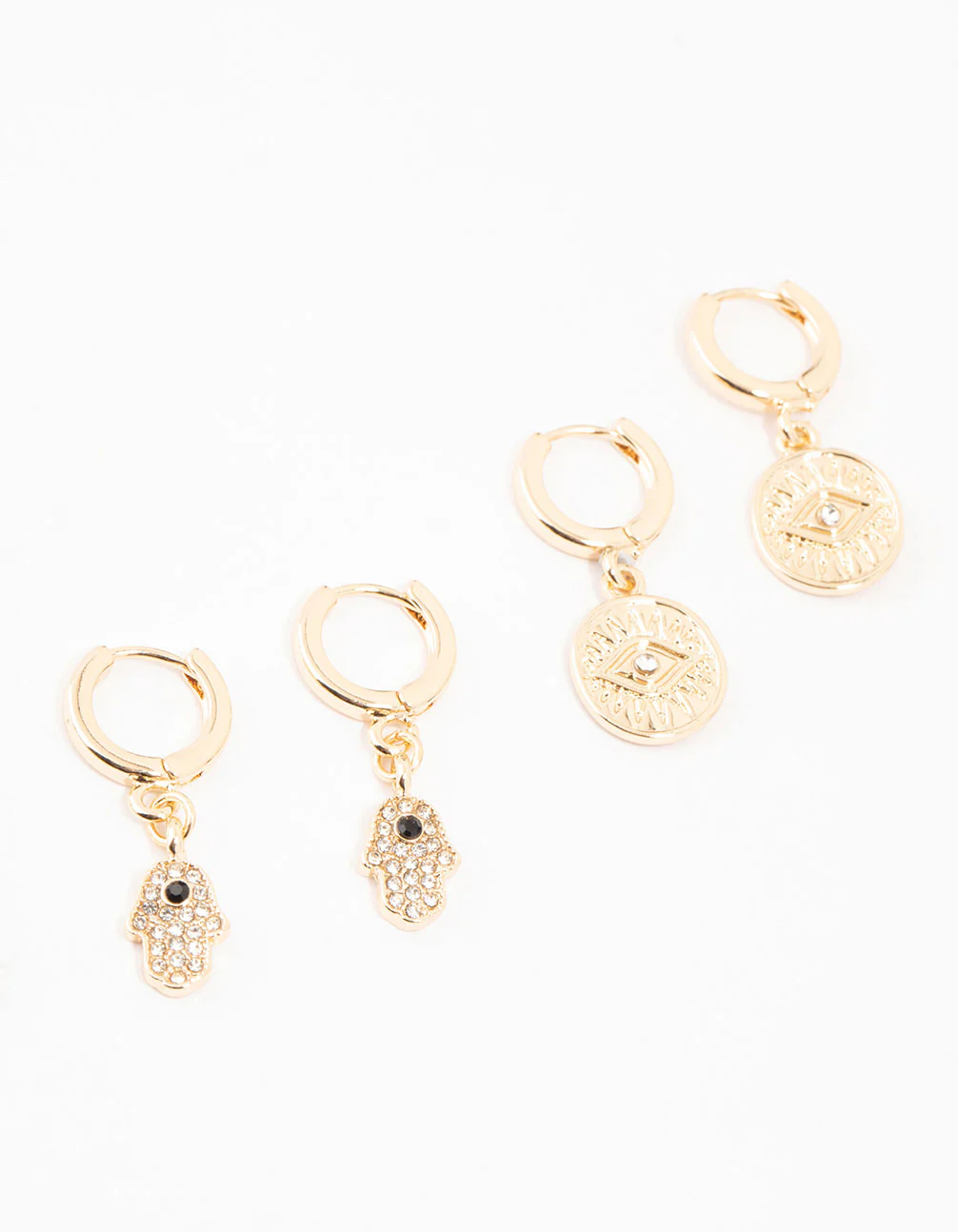 Gold Evil Eye & Hamsa Hand Earrings 4-Pack - Image 3