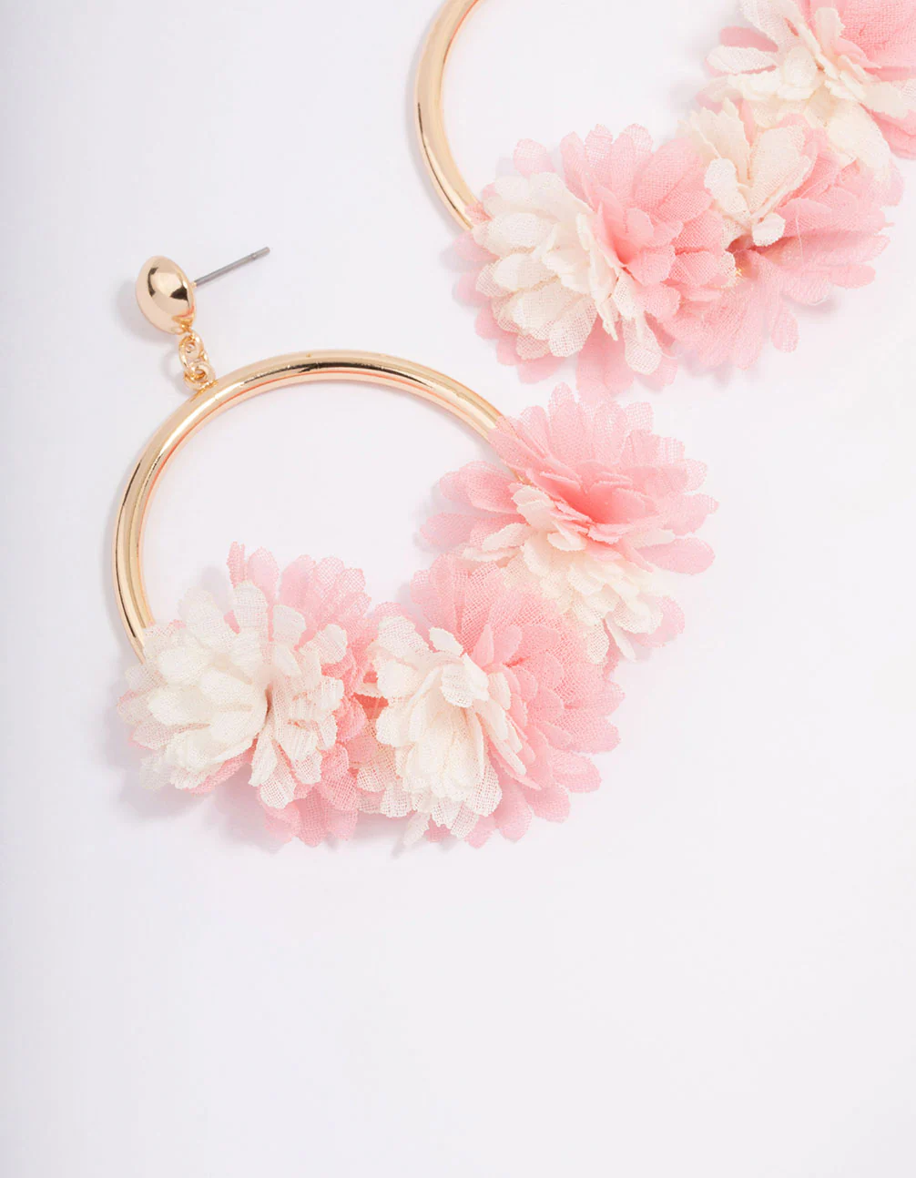 Gold Fabric Flower Oval Hoop Earrings - Image 2