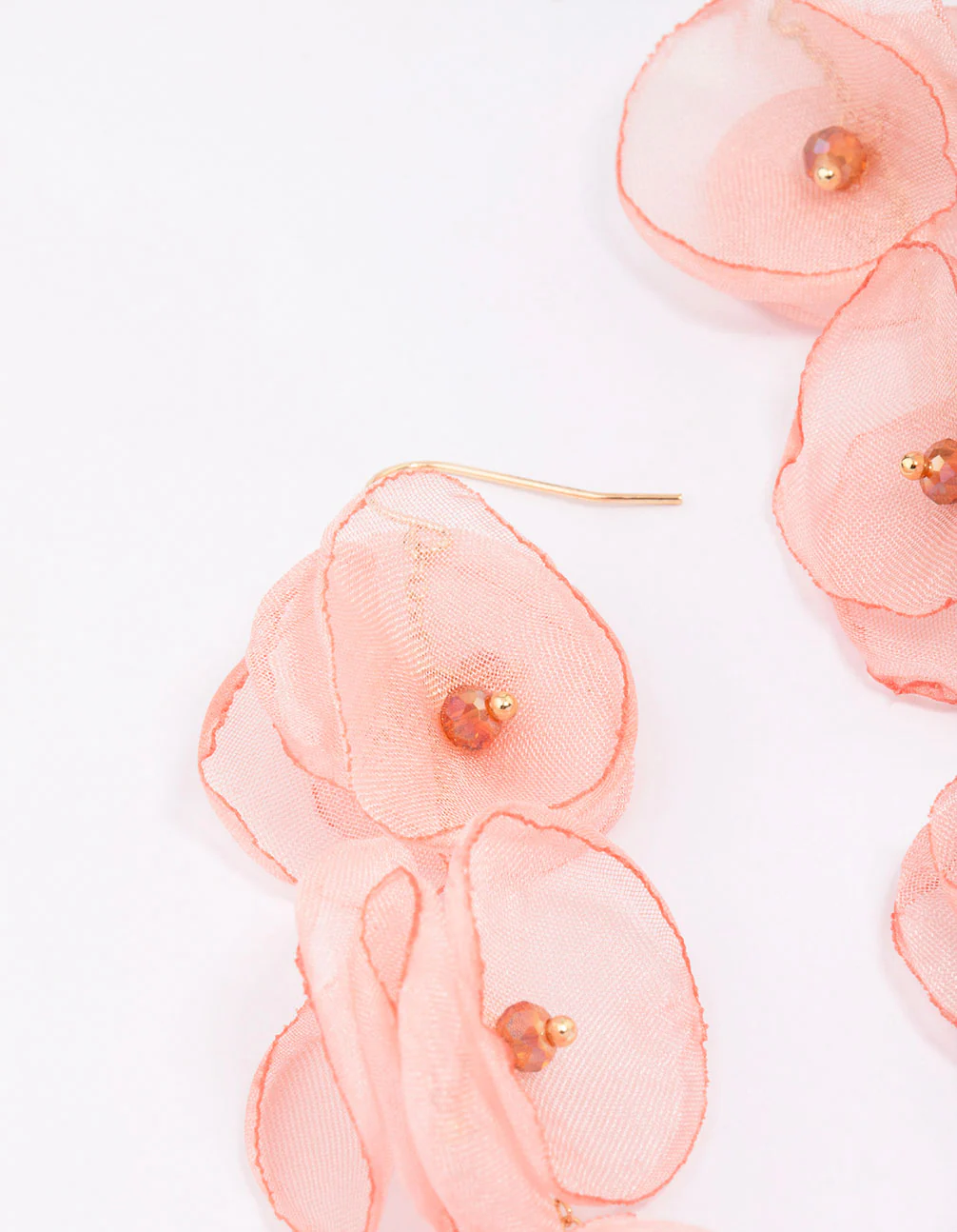 Gold Fabric Petal Drop Earrings - Image 2
