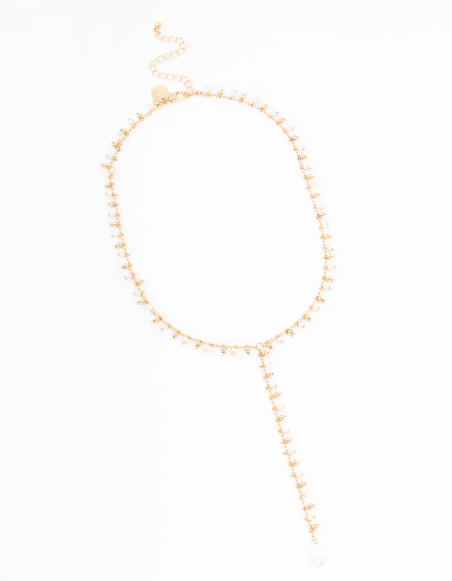 Gold Fine Pearl Y-Necklace - Image 2
