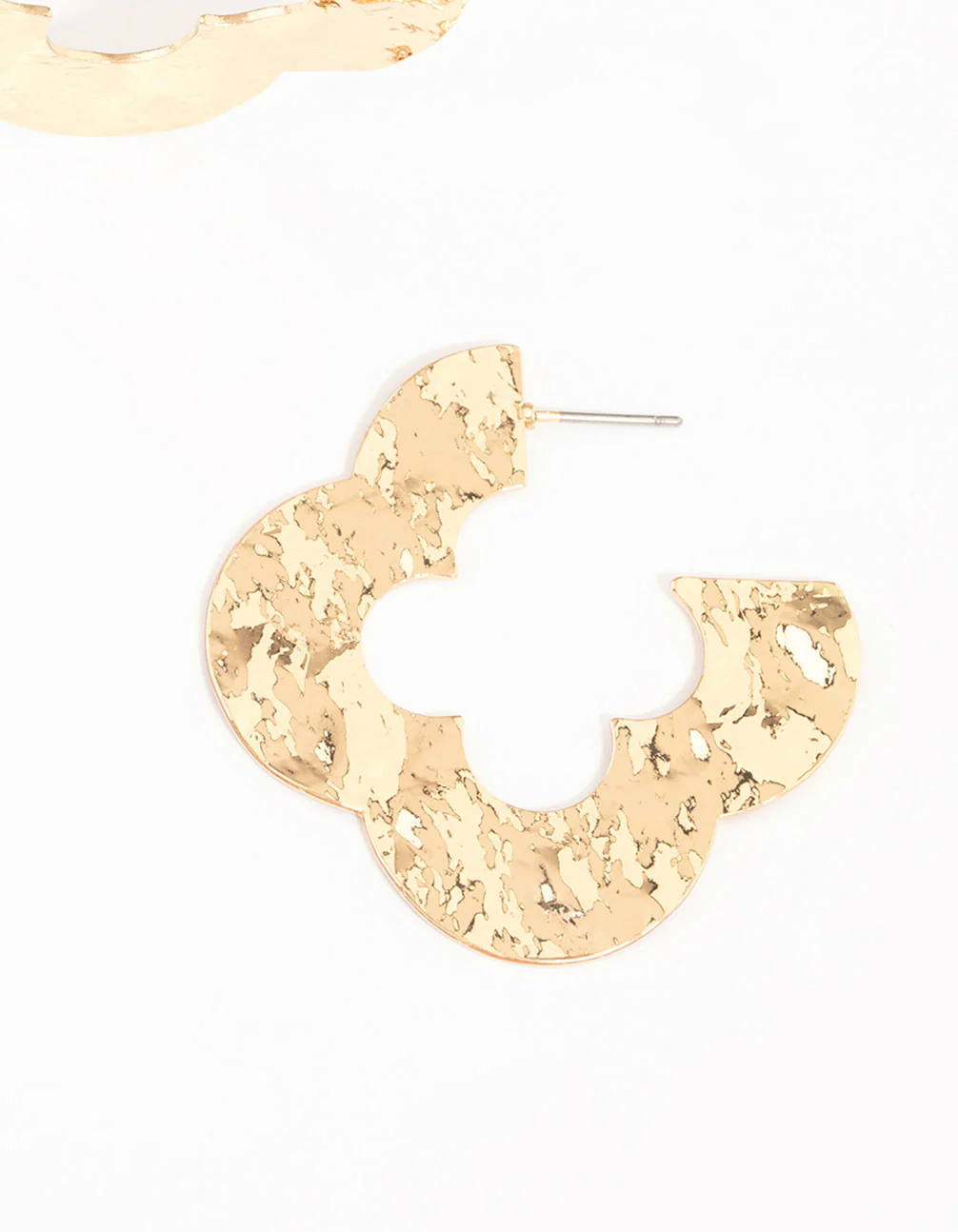 Gold Flat Hammered Flower Hoop Earrings - Image 5
