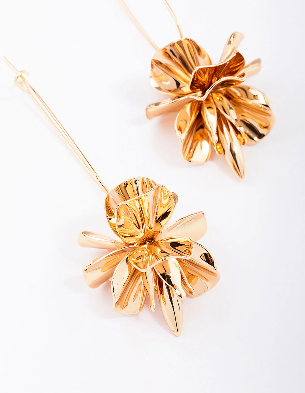 Gold Flower Burst Drop Earrings - Image 2