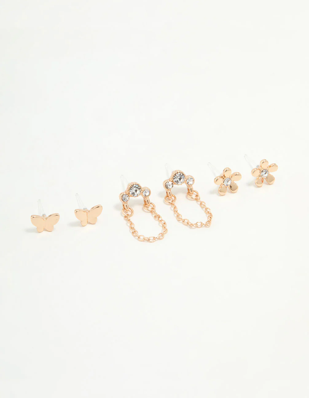 Gold Flower & Butterfly Earrings 3-Pack