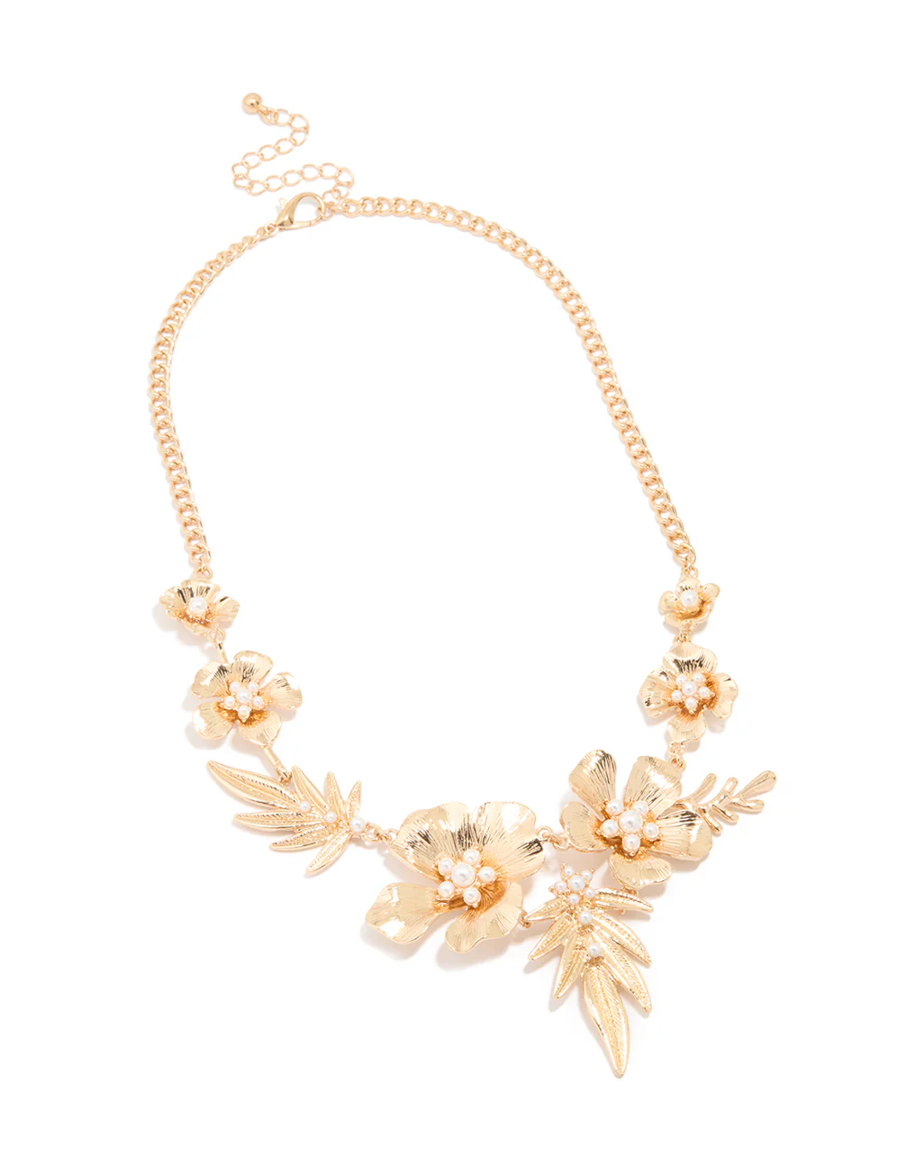 Gold Flower & Leaf Statement Necklace - Image 2