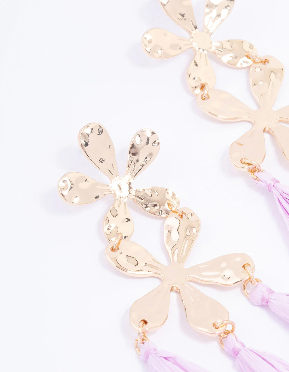 Gold Flower & Tassel Drop Earrings - Image 2