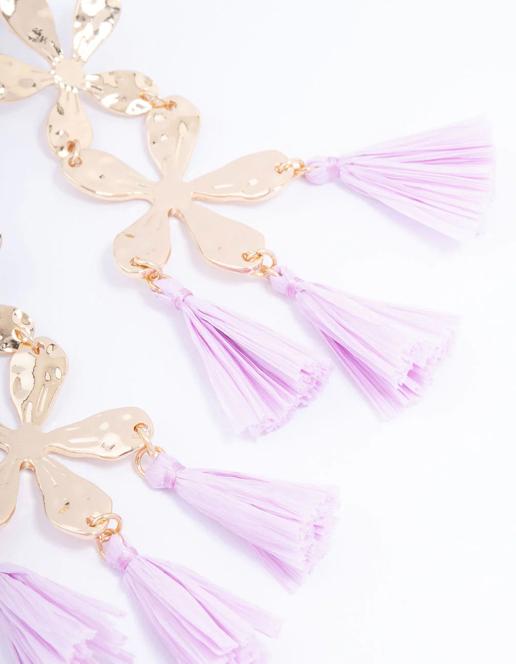 Gold Flower & Tassel Drop Earrings - Image 3