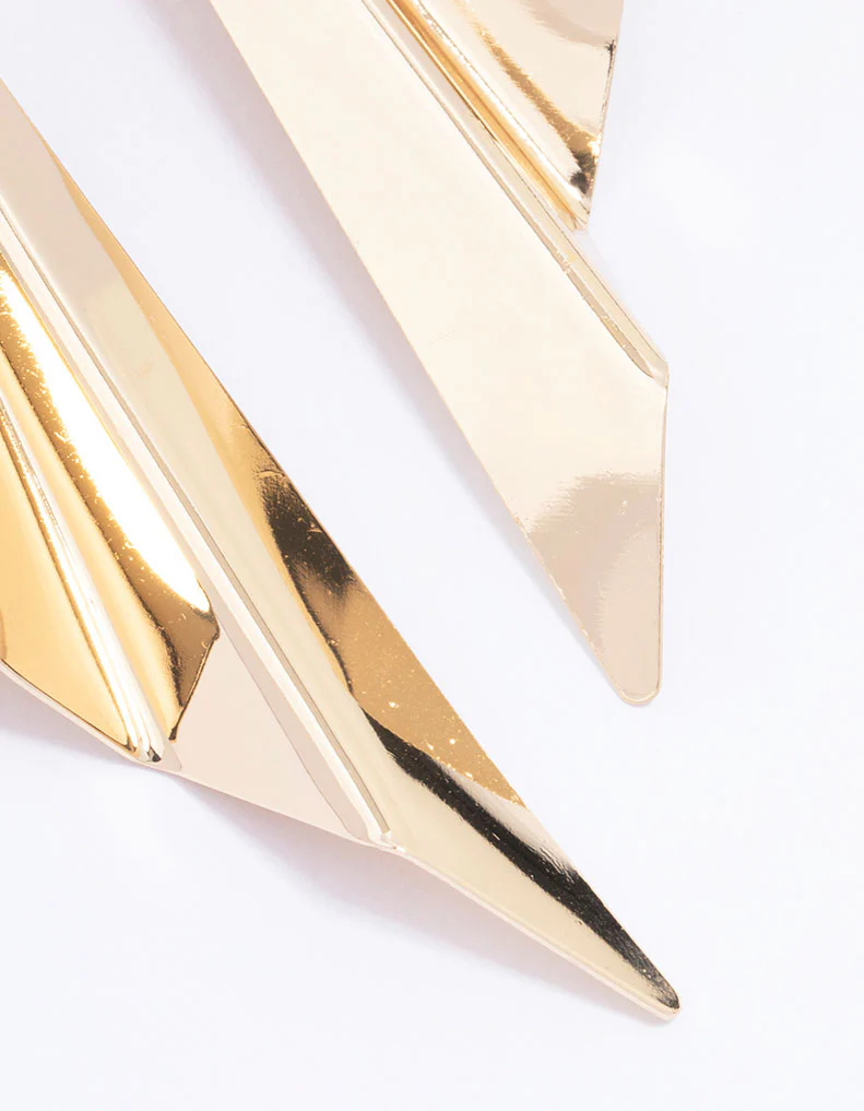 Gold Folded Fan Drop Earrings - Image 3