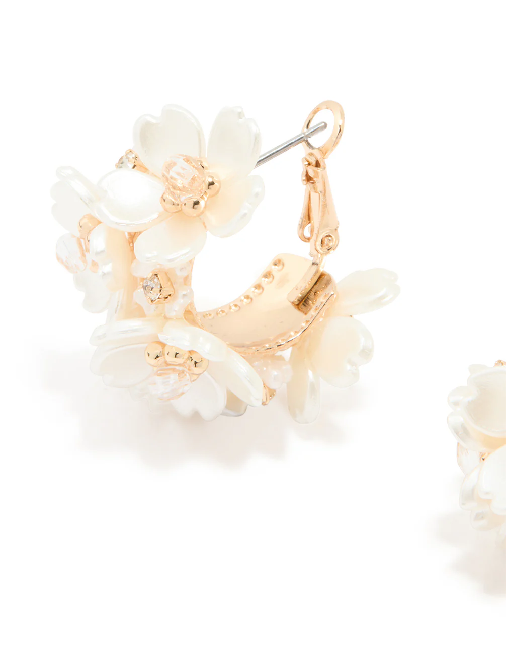 Gold Freshwater Pearl Flower Hoop Earrings - Image 2