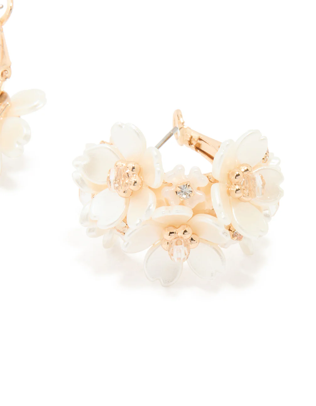 Gold Freshwater Pearl Flower Hoop Earrings - Image 3