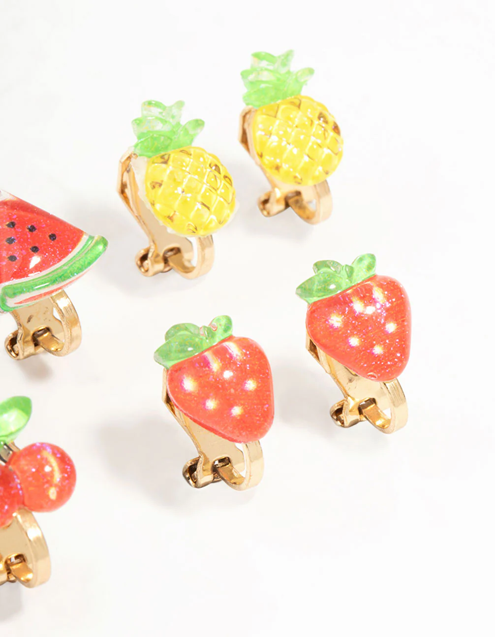 Gold Fruit Salad Clip On Earrings 5-Pack - Image 3