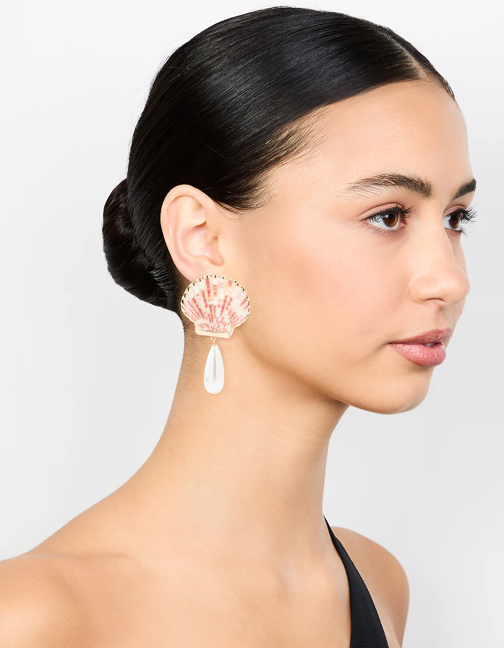 Gold Genuine Shell & Pearl Drop Earrings - Image 3