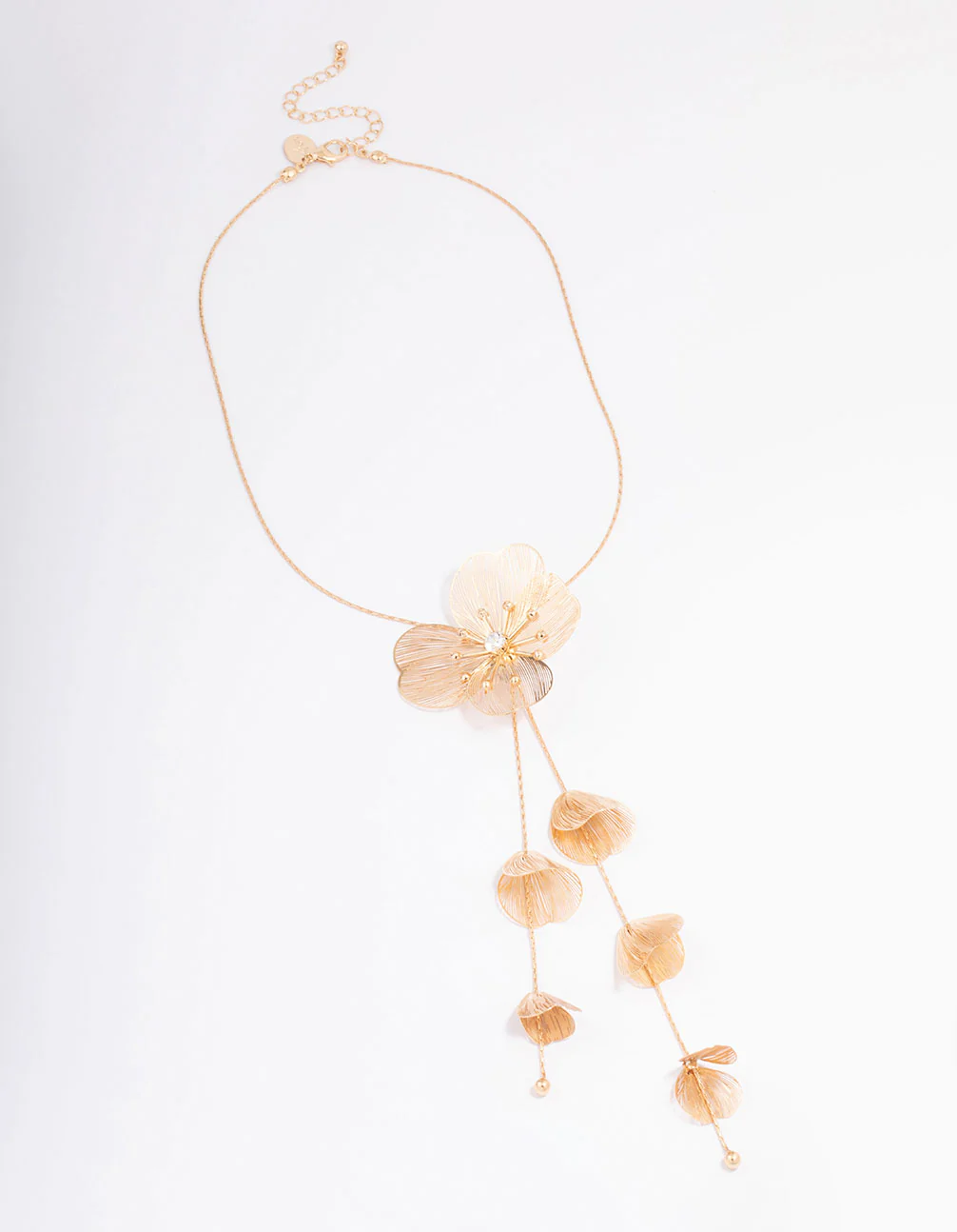 Gold Graduating Detail Flower Lariat Necklace - Image 2