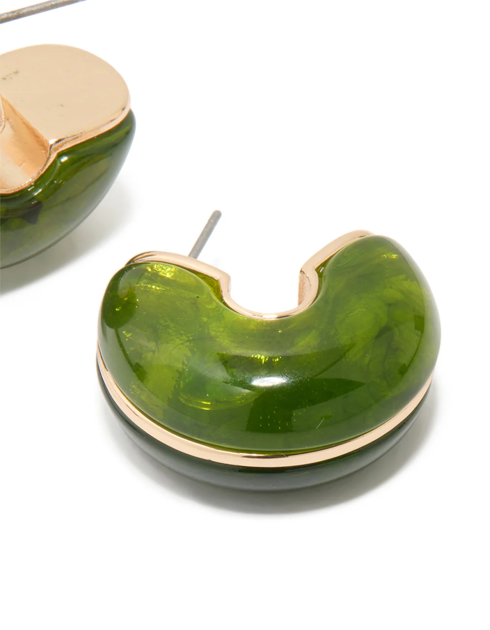 Gold Green Acrylic Small C-Hoop Earrings - Image 3