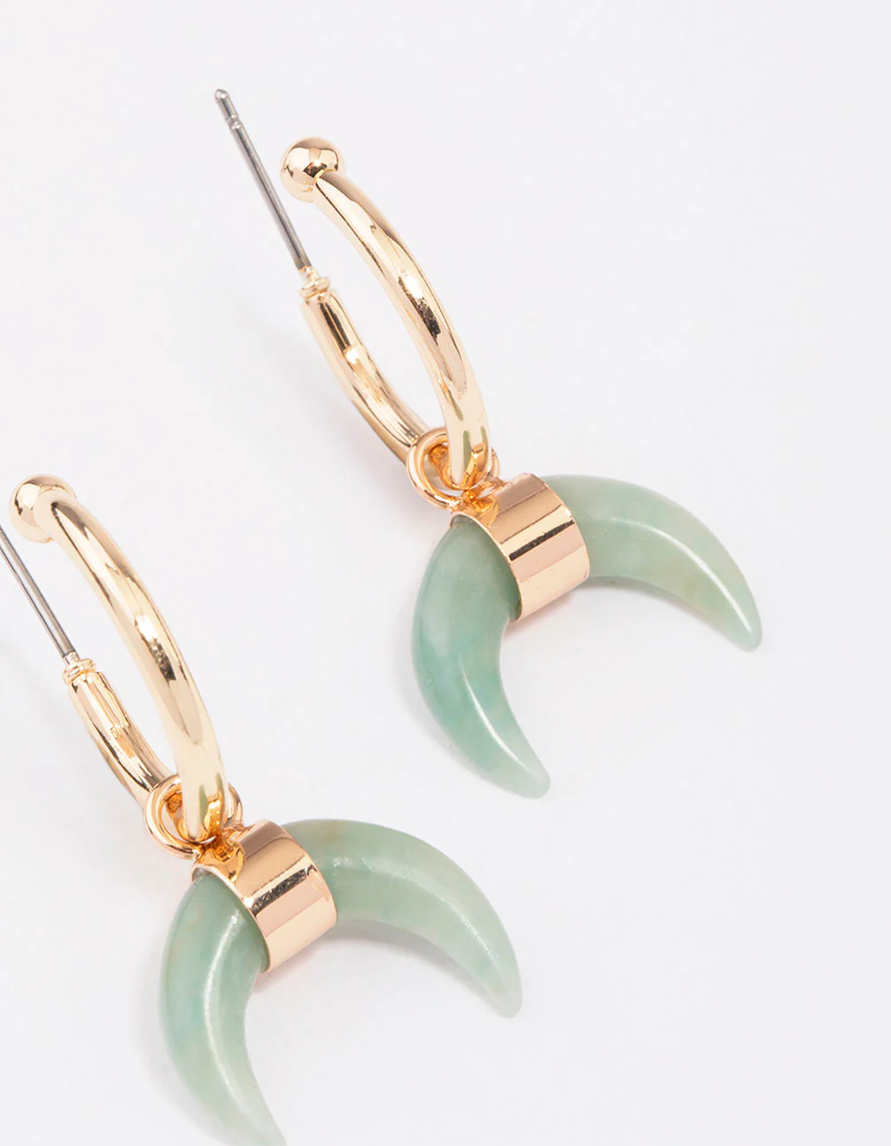 Gold Green Aventurine Horn Hoop Earrings - Image 3