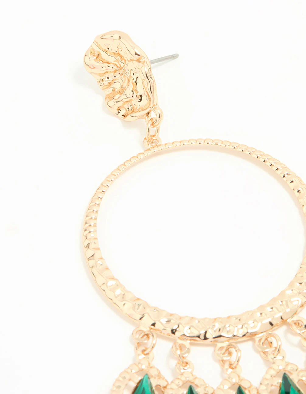 Gold Green Circle Drop Earrings - Image 4