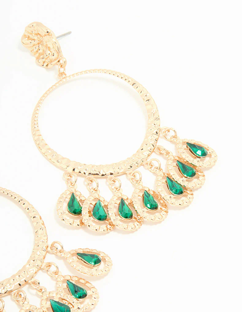 Gold Green Circle Drop Earrings - Image 5