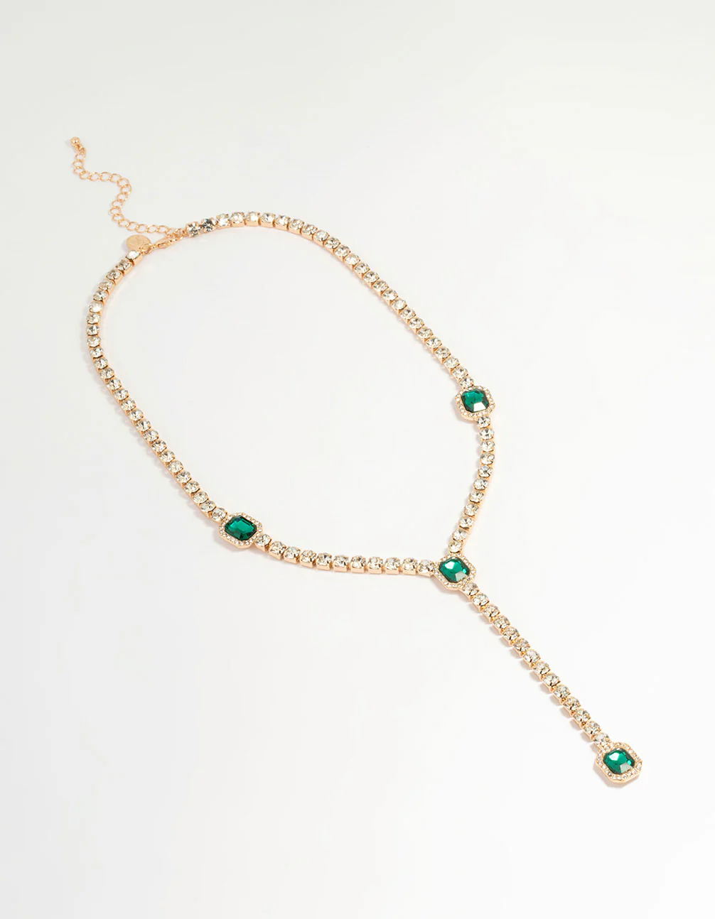 Gold Green Diamante Cupchain Y-Necklace - Image 2