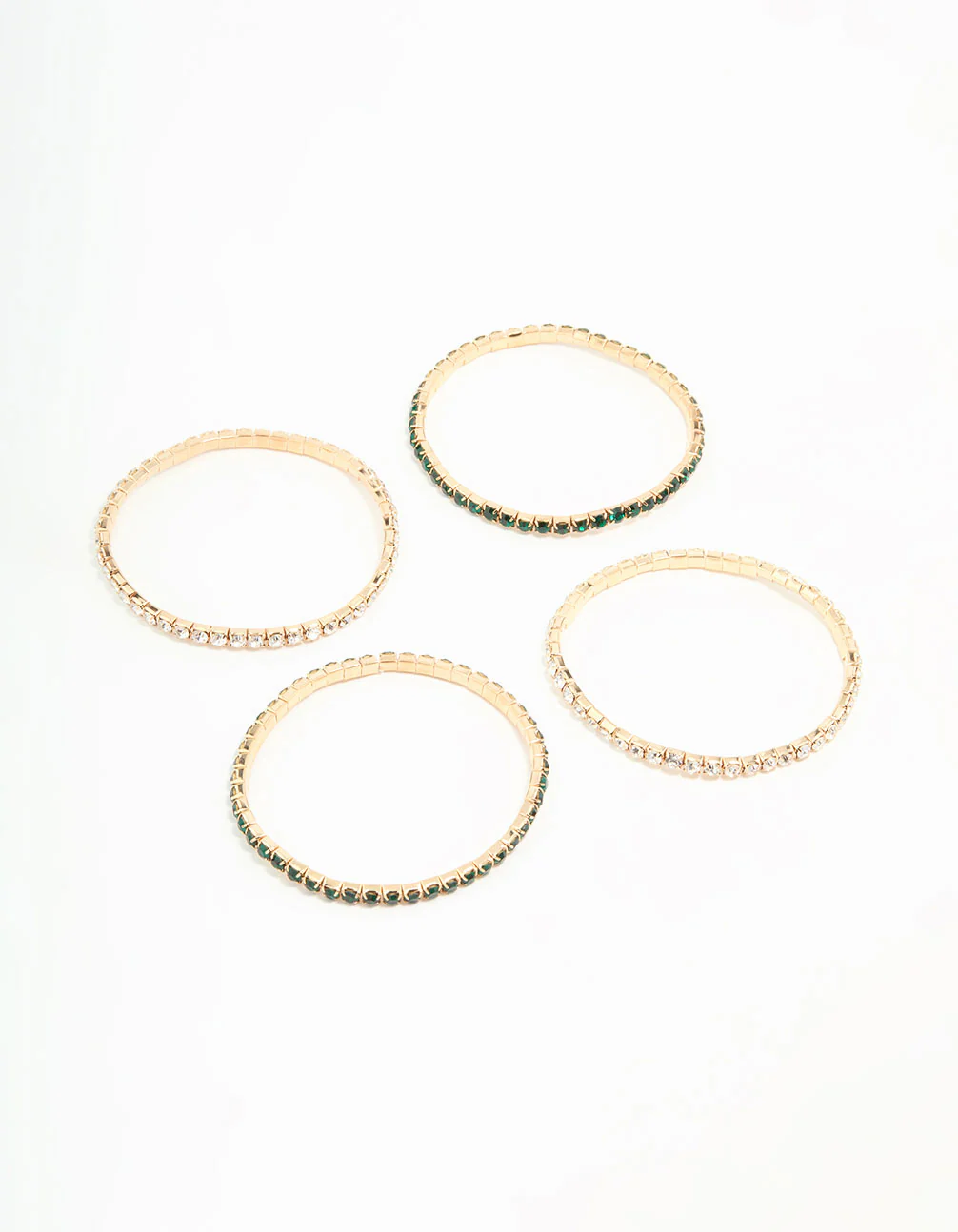 Gold Green Diamante Stretch Bangles 4-Pack