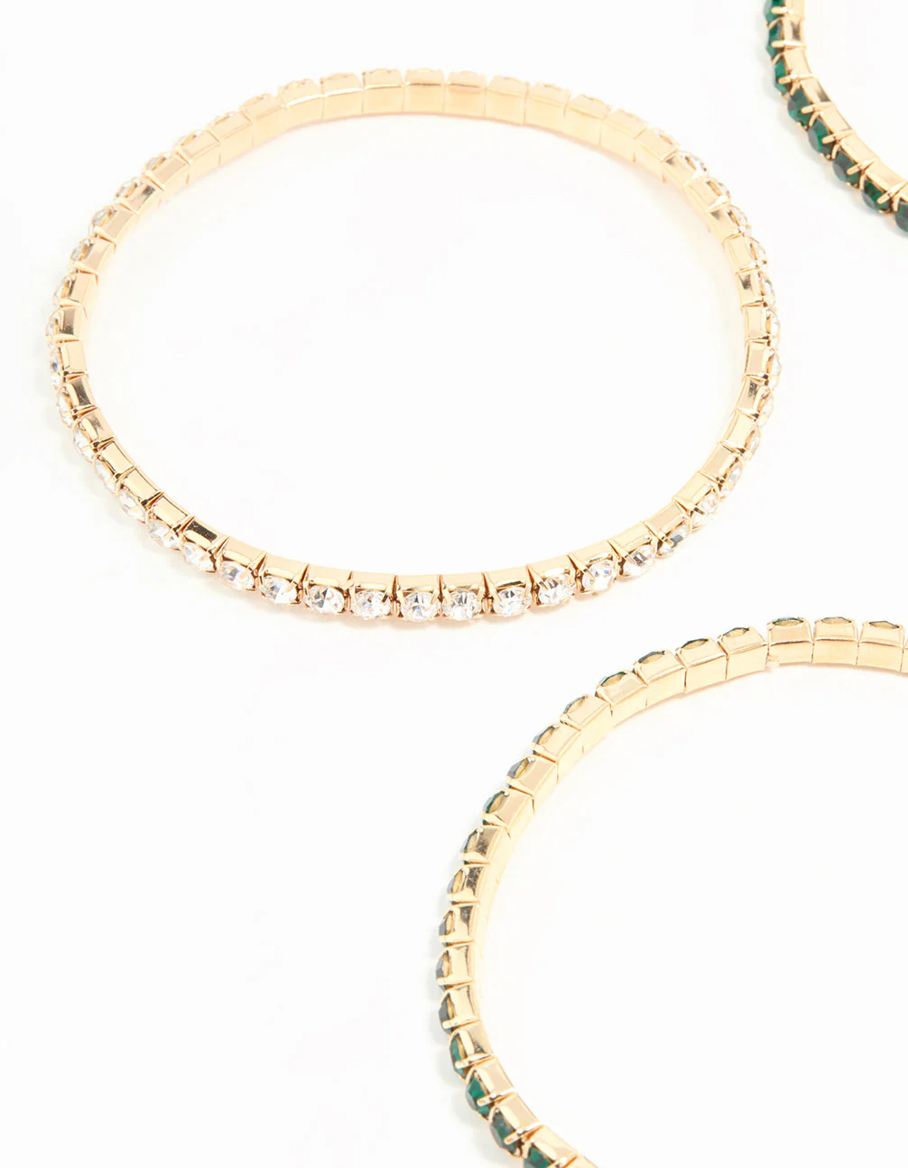 Gold Green Diamante Stretch Bangles 4-Pack - Image 2