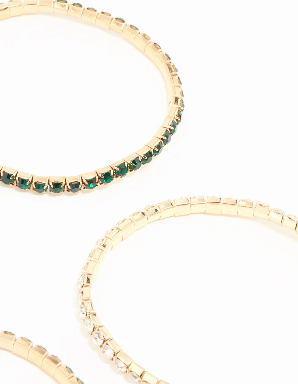 Gold Green Diamante Stretch Bangles 4-Pack - Image 3