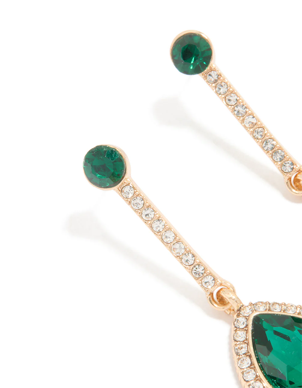 Gold Green Diamante Teardrop Earrings - Image 2