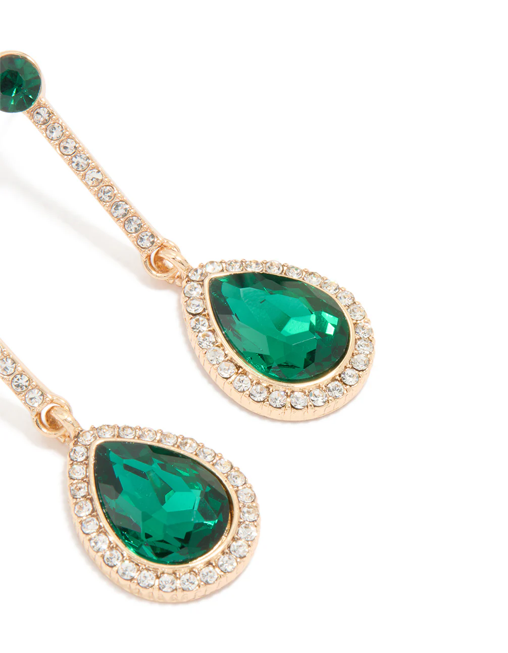Gold Green Diamante Teardrop Earrings - Image 3