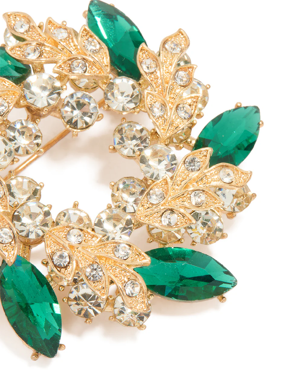 Gold Green Diamante Wreath Brooch - Image 2