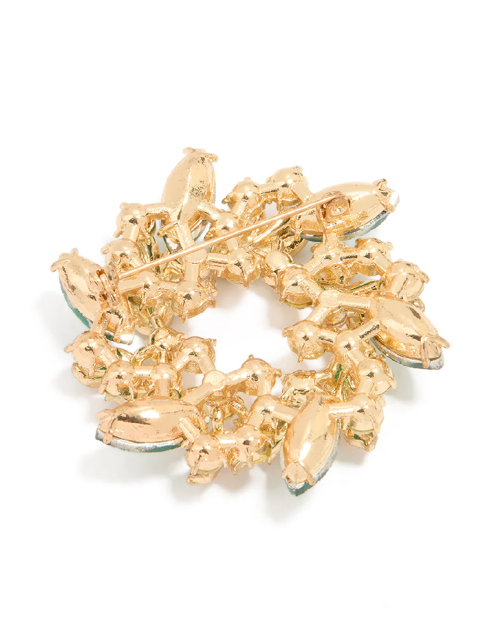 Gold Green Diamante Wreath Brooch - Image 3