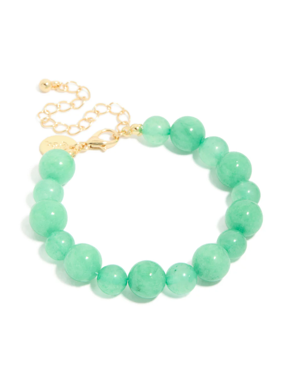 Gold & Green Jade Semi Precious Stone Beaded Bracelet - Image 2