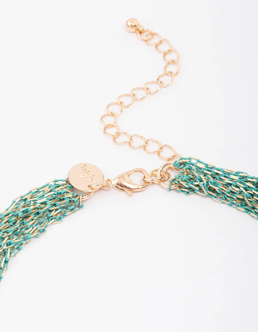 Gold & Green Layered Chain Necklace - Image 3