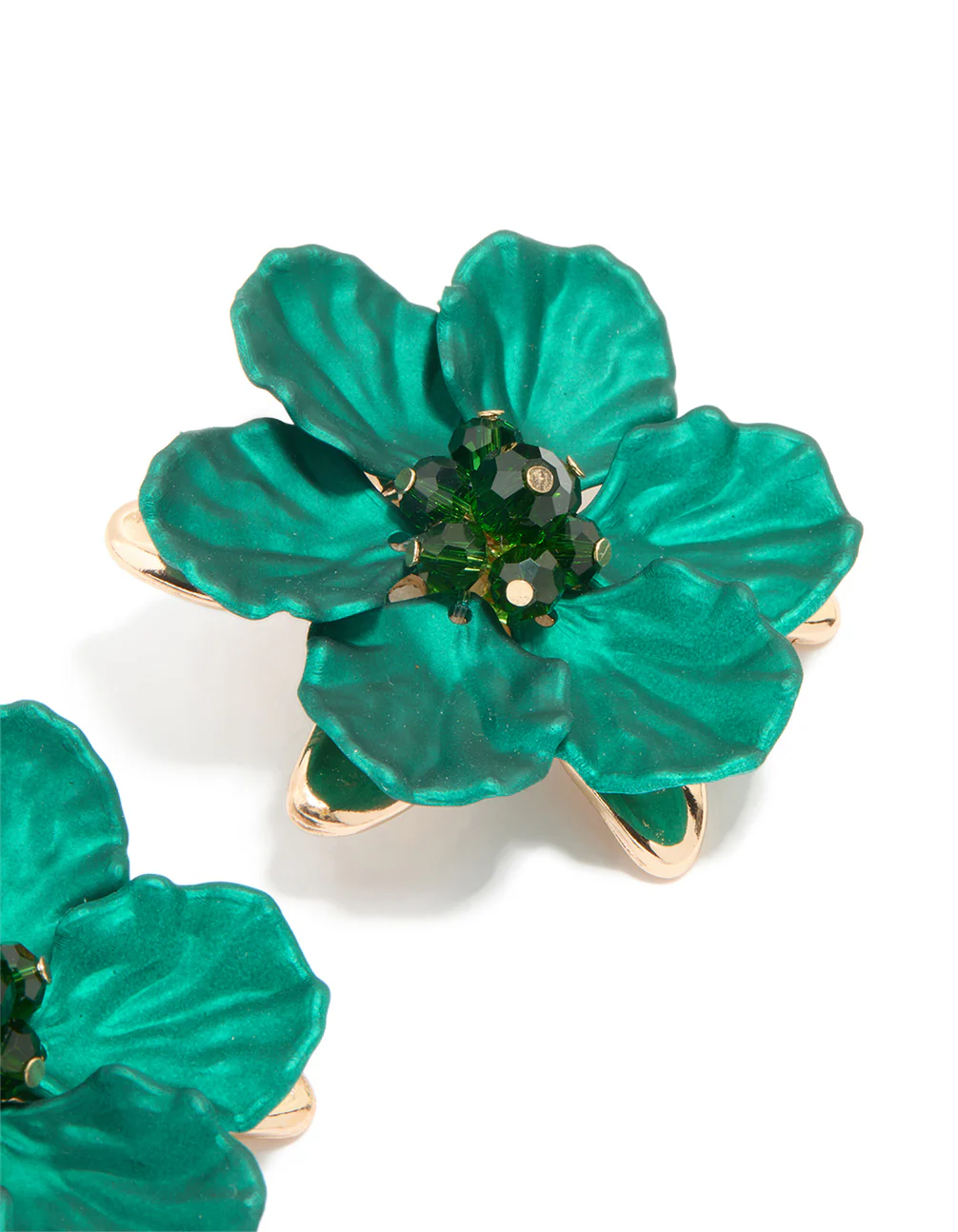 Gold Green Pearlised Extra Large Flower Earrings - Image 3
