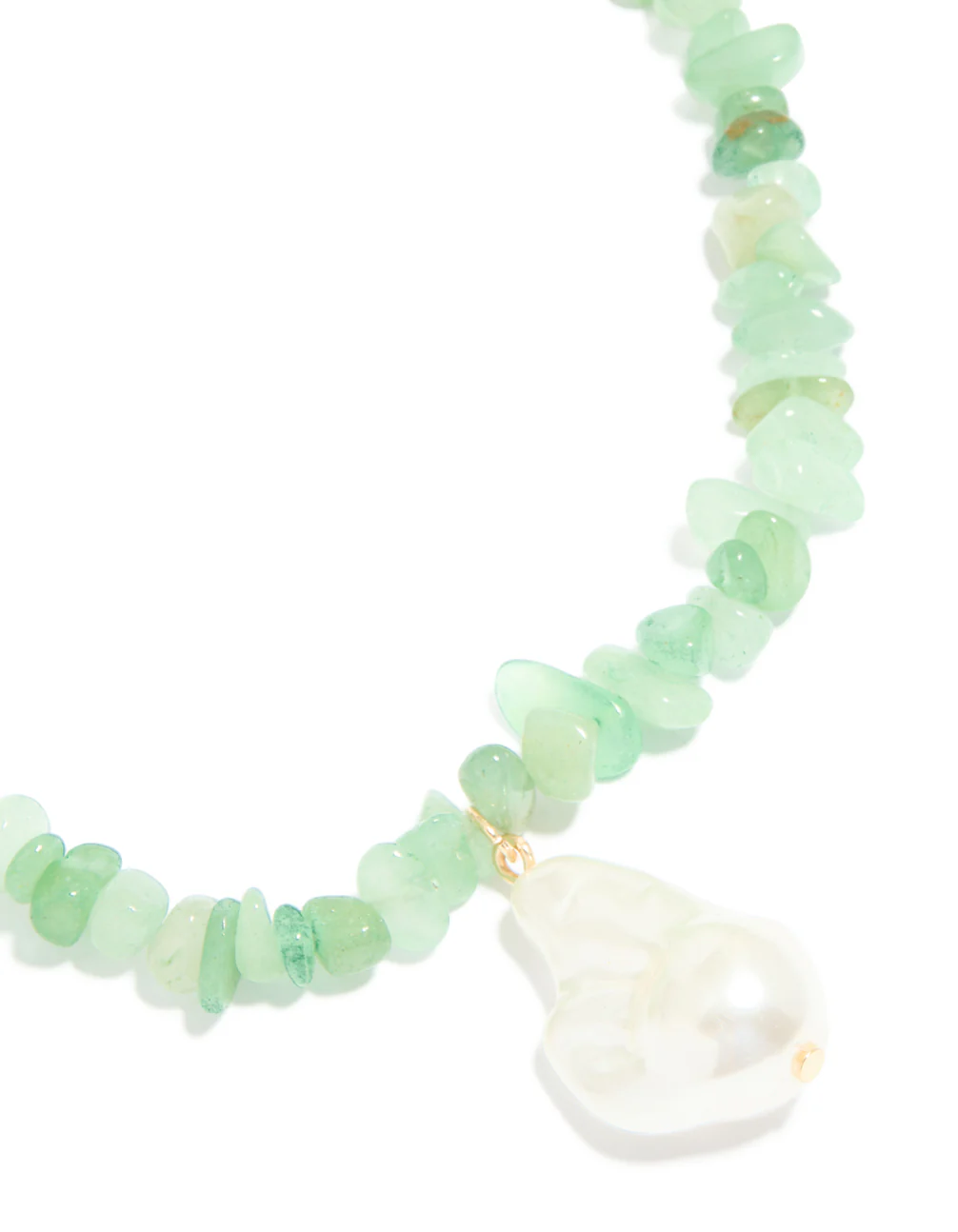 Gold Green Semi Precious Chip & Molten Pearl Necklace - Image 2