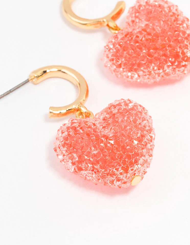 Gold Gummy Heart C Shaped Hoop Earrings - Image 2