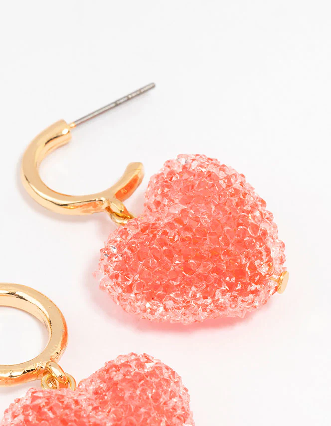 Gold Gummy Heart C Shaped Hoop Earrings - Image 3