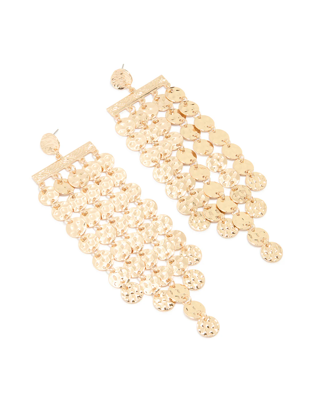 Gold Hammered Disc Chandelier Earrings