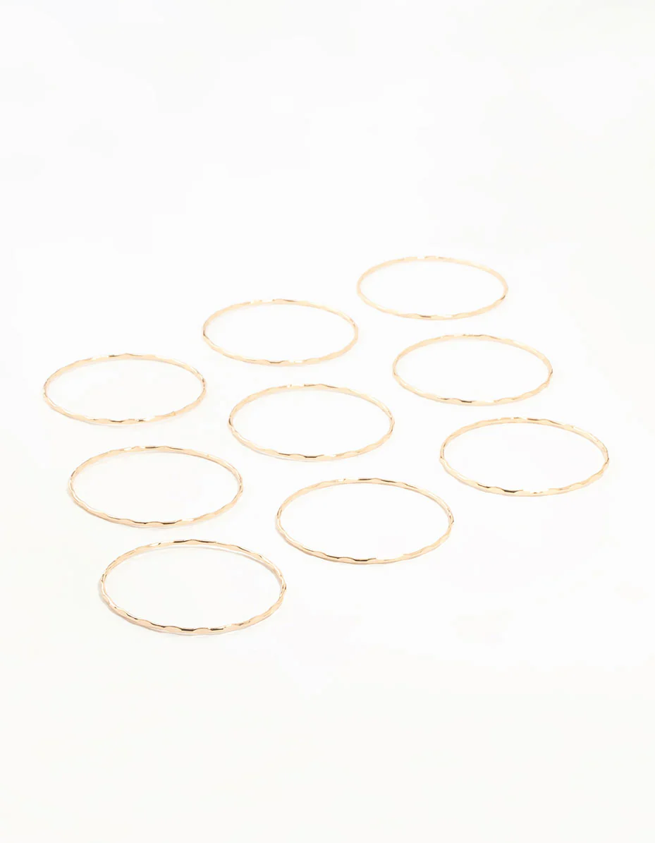 Gold Hammered Flat Bangles 9-Pack