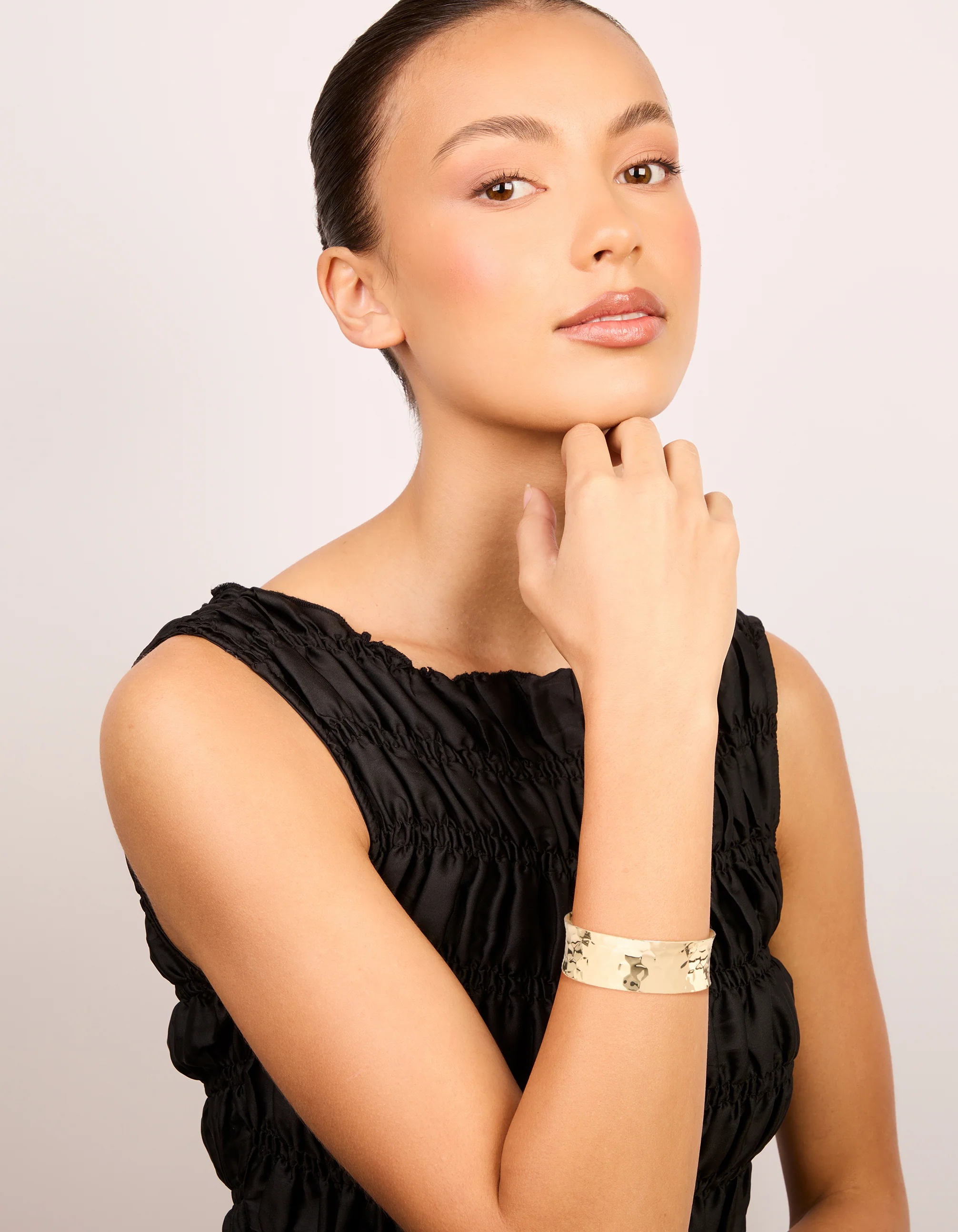 Gold Hammered Open Wrist Cuff - Image 3