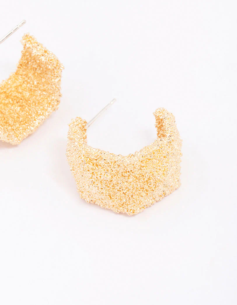 Gold Hammered Small Hoop Earrings - Image 2